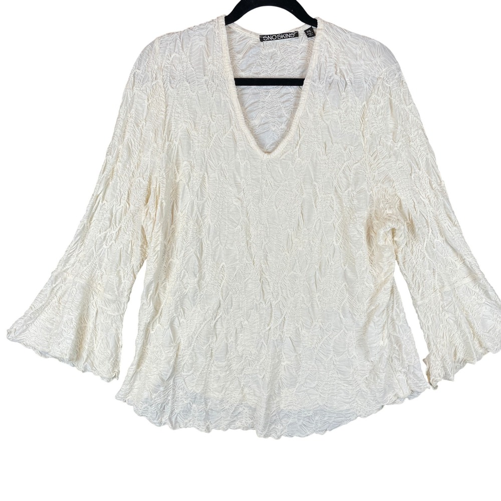 Sno Skins Ivory Textured V-Neck Bell Sleeve Top‎ XXL 22591-23 NEW